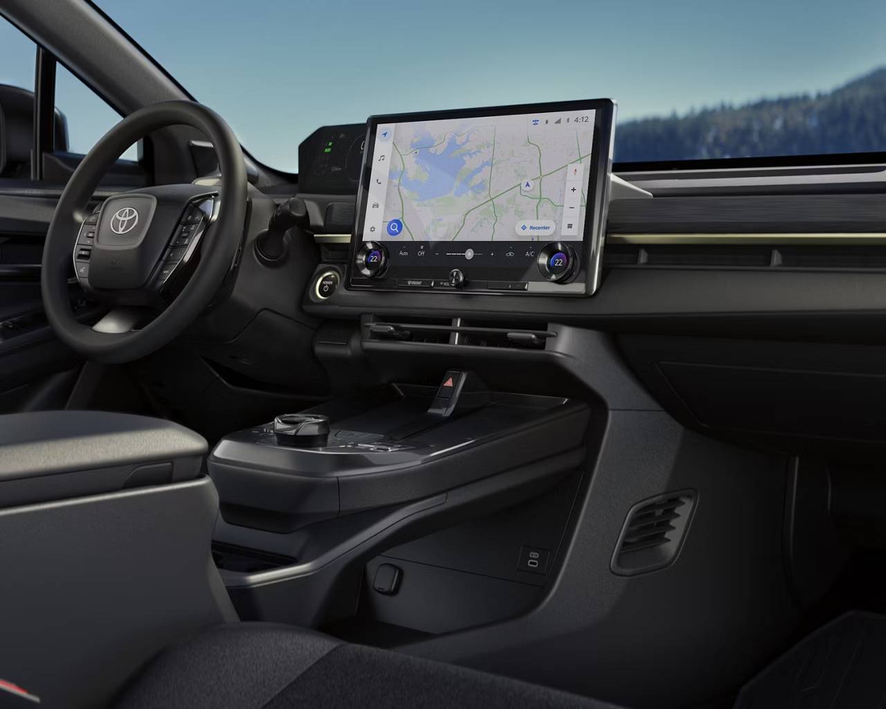 The infotainment touchscreen of the 2026 Toyota bZ Woodland. New 2026 Toyota bZ Woodland for sale at Heffner Toyota in Kitchener, ON